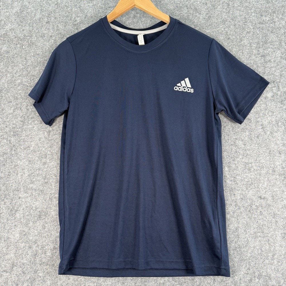 Adidas Short Sleeve T Shirt Womens Small Climalite Navy Logo Athleisure‎ NEW